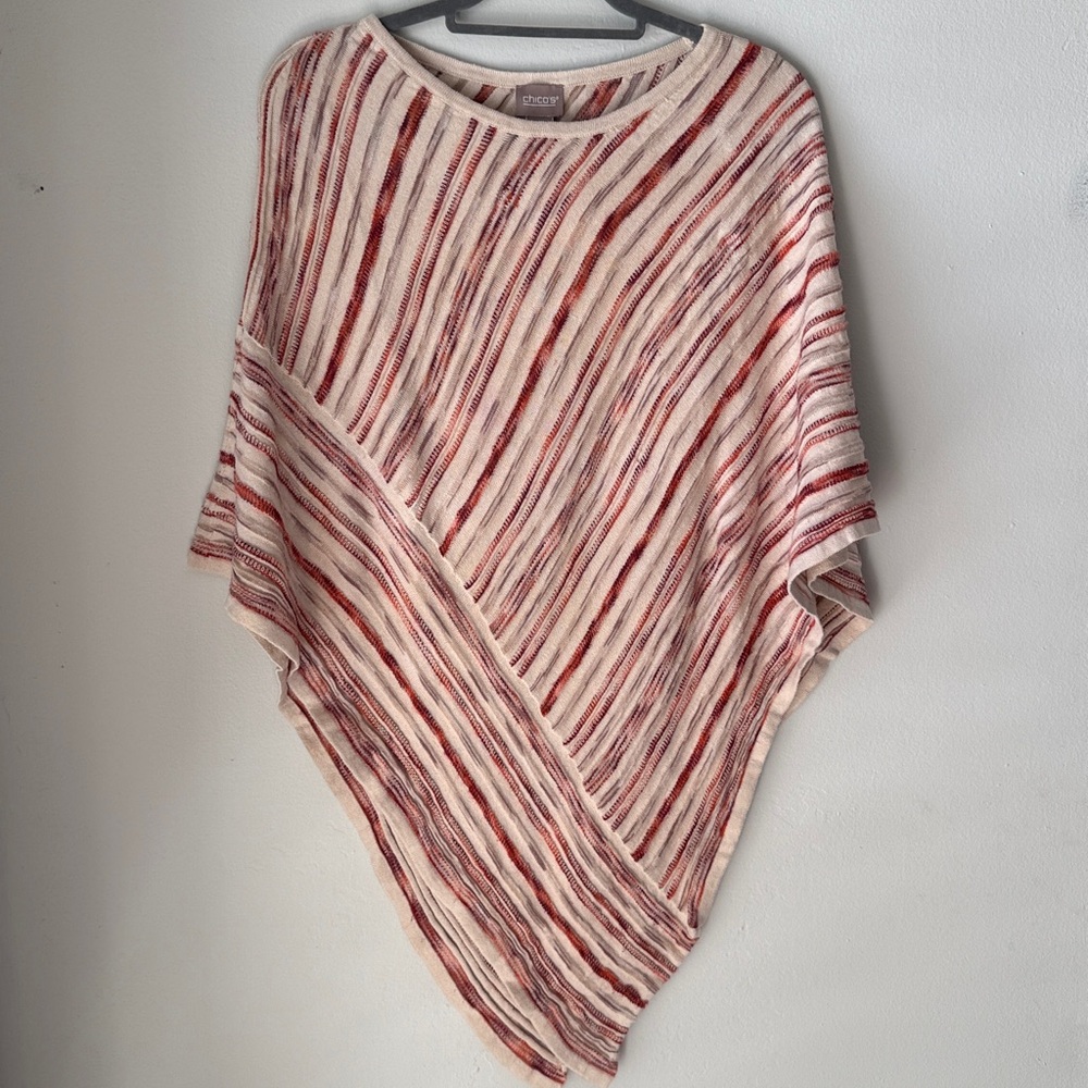 Chico’s cotton / rayon soft knit boho chic poncho sweater in fall colors